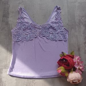 FASHQUE Purple Floral Embroidery Tank Camisole_Size Medium